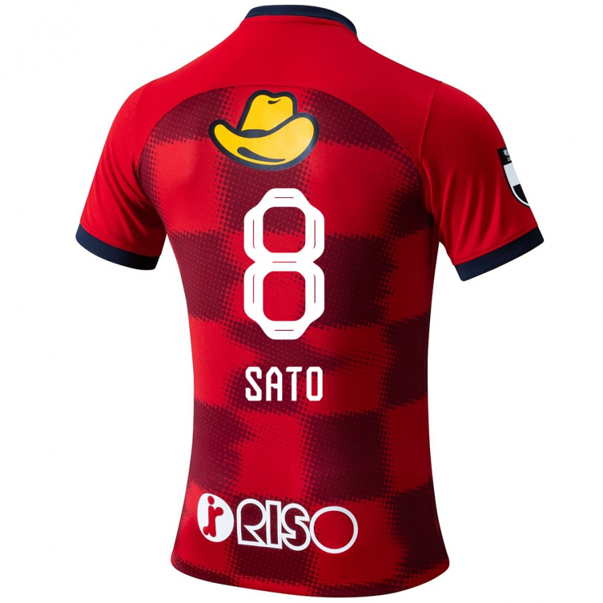 Gyermek Yuto Sato #8 Piros Kék Fehér Hazai Jersey 2024/25 Mez Póló Ing