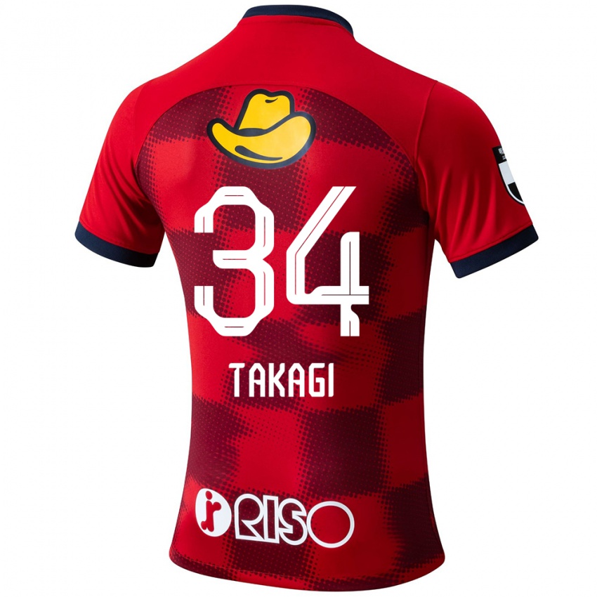 Gyermek Haruto Takagi #34 Piros Kék Fehér Hazai Jersey 2024/25 Mez Póló Ing