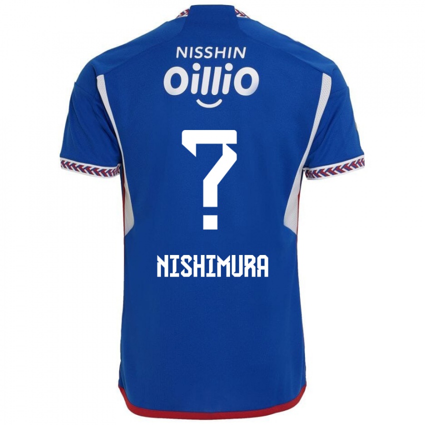 Gyermek Takuma Nishimura #0 Kék Fehér Piros Hazai Jersey 2024/25 Mez Póló Ing