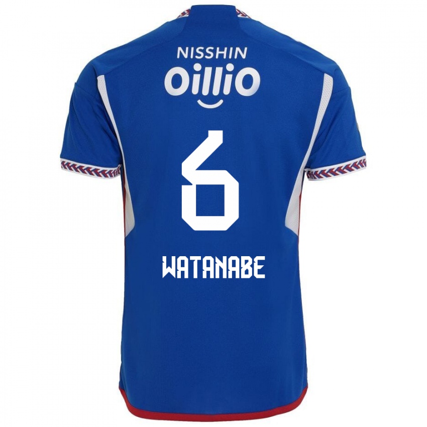 Gyermek Kota Watanabe #6 Kék Fehér Piros Hazai Jersey 2024/25 Mez Póló Ing