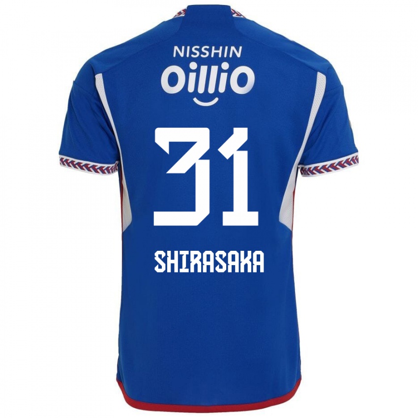 Gyermek Fuma Shirasaka #31 Kék Fehér Piros Hazai Jersey 2024/25 Mez Póló Ing