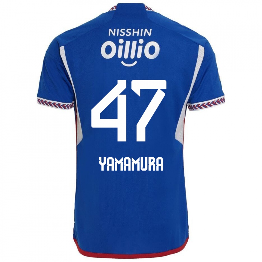 Gyermek Kazuya Yamamura #47 Kék Fehér Piros Hazai Jersey 2024/25 Mez Póló Ing