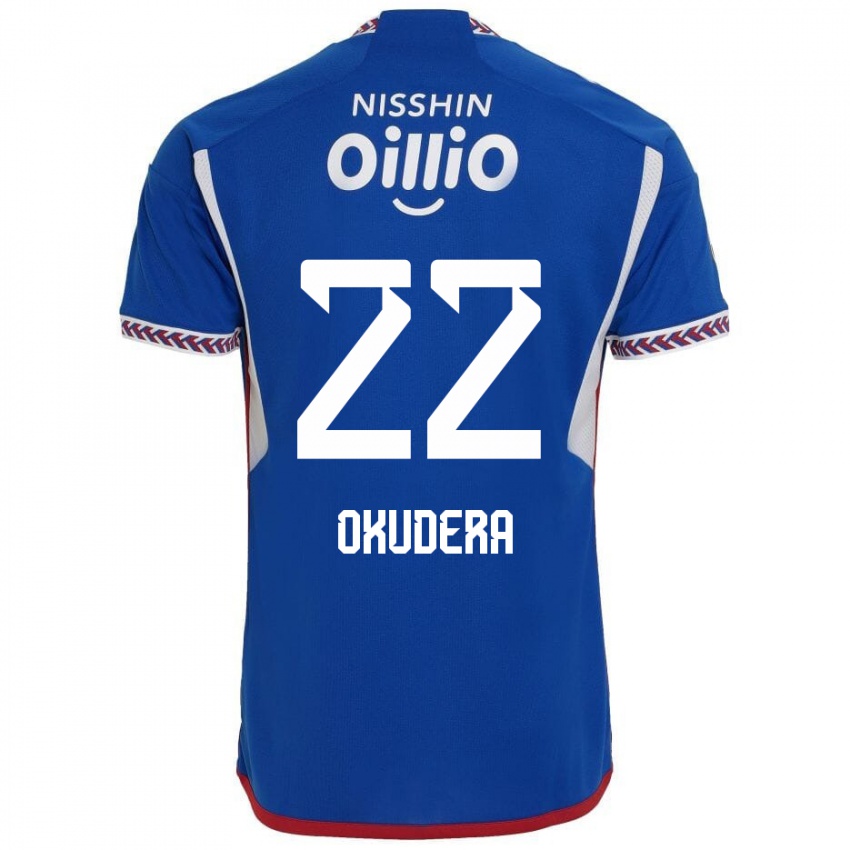 Gyermek Minato Okudera #22 Kék Fehér Piros Hazai Jersey 2024/25 Mez Póló Ing