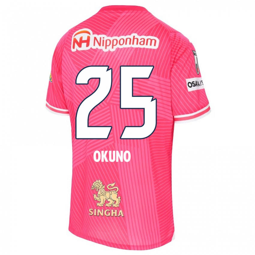 Gyermek Hiroaki Okuno #25 Rózsaszín Fehér Hazai Jersey 2024/25 Mez Póló Ing