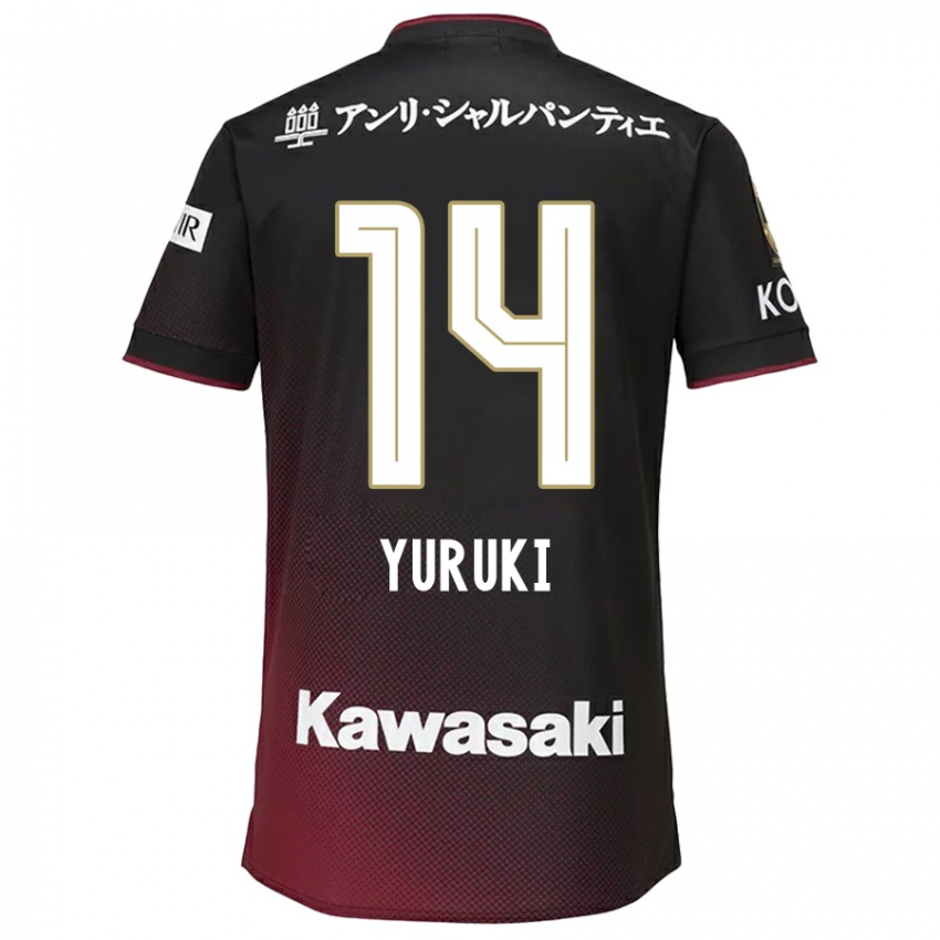 Gyermek Koya Yuruki #14 Fekete Piros Hazai Jersey 2024/25 Mez Póló Ing