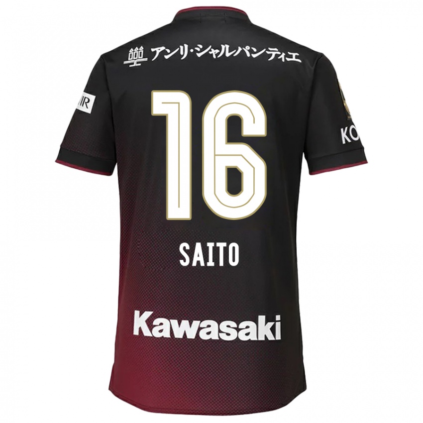 Gyermek Mitsuki Saito #16 Fekete Piros Hazai Jersey 2024/25 Mez Póló Ing