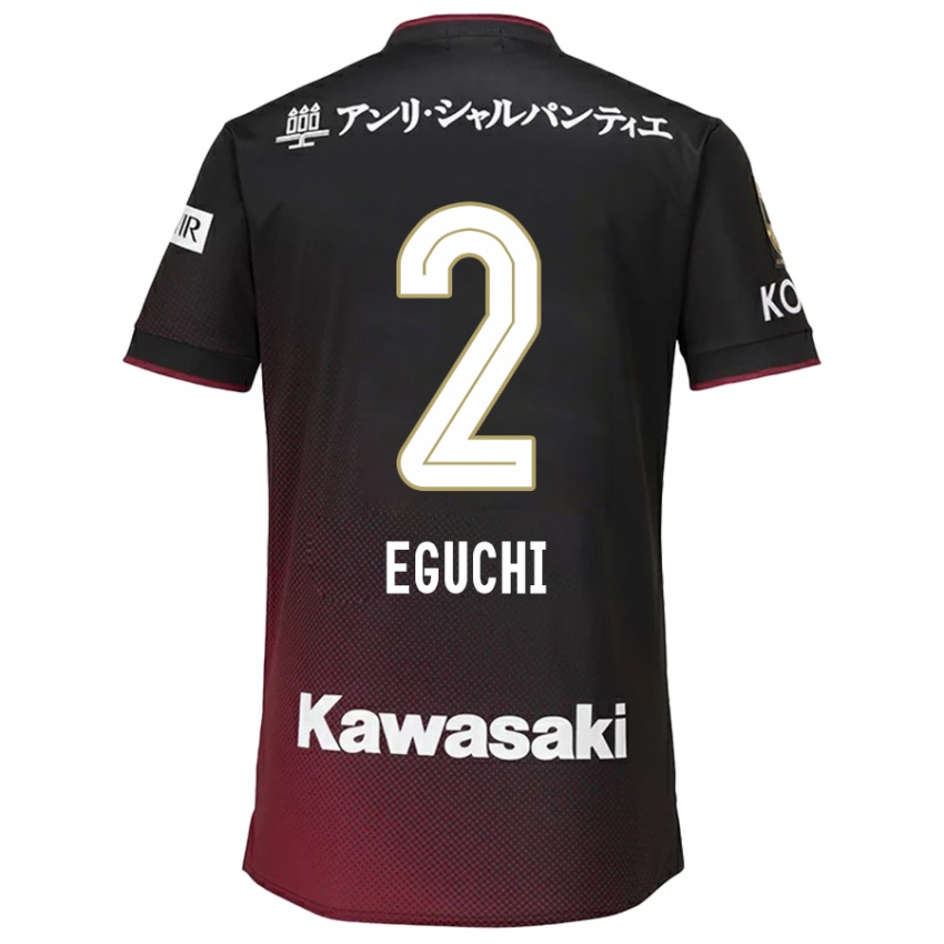 Gyermek Takuma Eguchi #2 Fekete Piros Hazai Jersey 2024/25 Mez Póló Ing