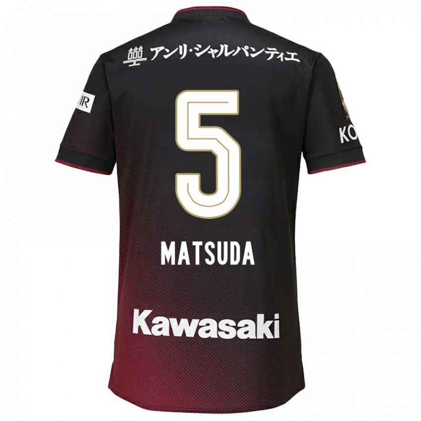 Gyermek Shido Matsuda #5 Fekete Piros Hazai Jersey 2024/25 Mez Póló Ing