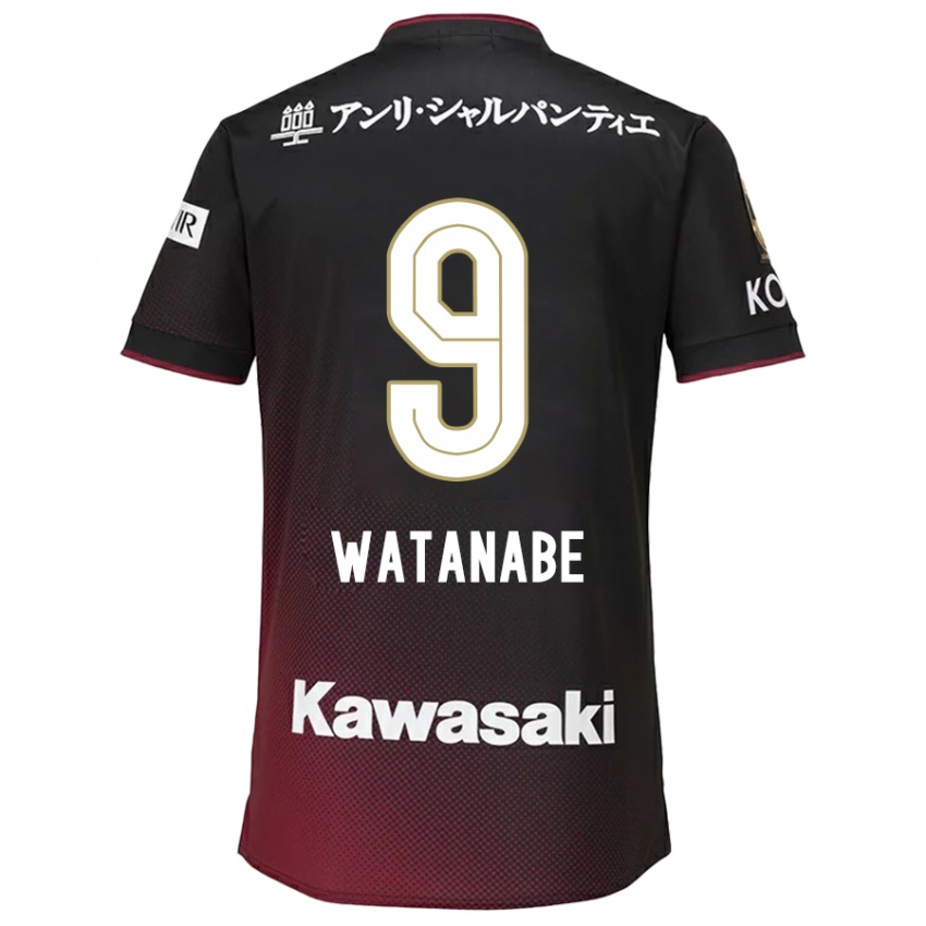 Gyermek Hayato Watanabe #9 Fekete Piros Hazai Jersey 2024/25 Mez Póló Ing