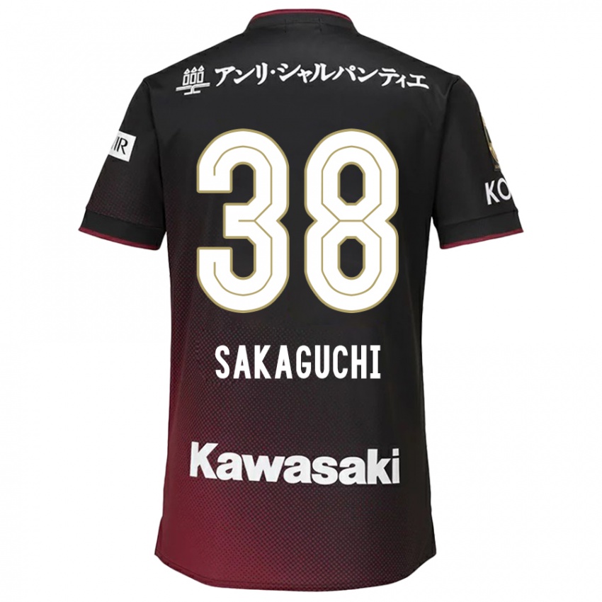 Gyermek Yuki Sakaguchi #38 Fekete Piros Hazai Jersey 2024/25 Mez Póló Ing