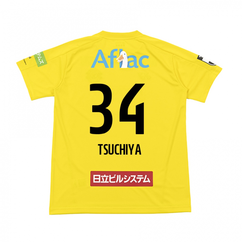 Gyermek Takumi Tsuchiya #34 Sárga Fekete Hazai Jersey 2024/25 Mez Póló Ing