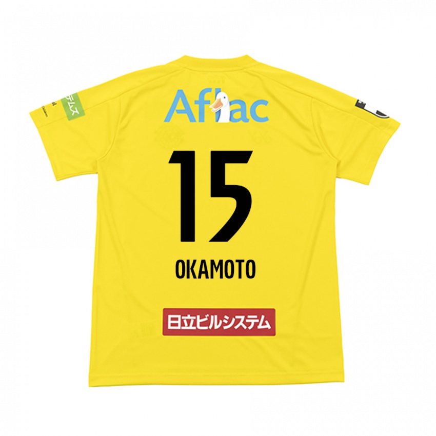 Gyermek Ryoji Okamoto #15 Sárga Fekete Hazai Jersey 2024/25 Mez Póló Ing