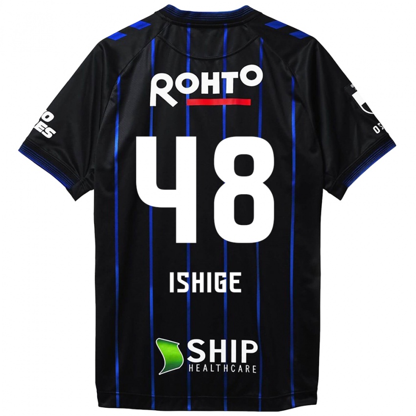 Gyermek Hideki Ishige #48 Fekete Kék Hazai Jersey 2024/25 Mez Póló Ing