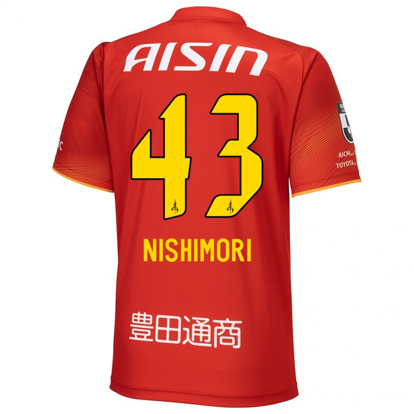 Gyermek Yuto Nishimori #43 Piros Fehér Sárga Hazai Jersey 2024/25 Mez Póló Ing