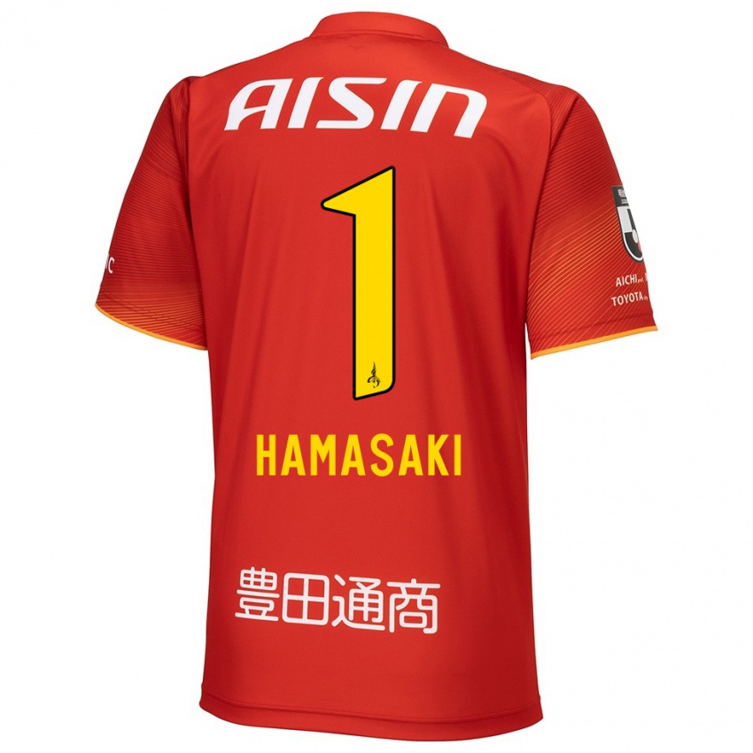 Gyermek Shiki Hamasaki #1 Piros Fehér Sárga Hazai Jersey 2024/25 Mez Póló Ing