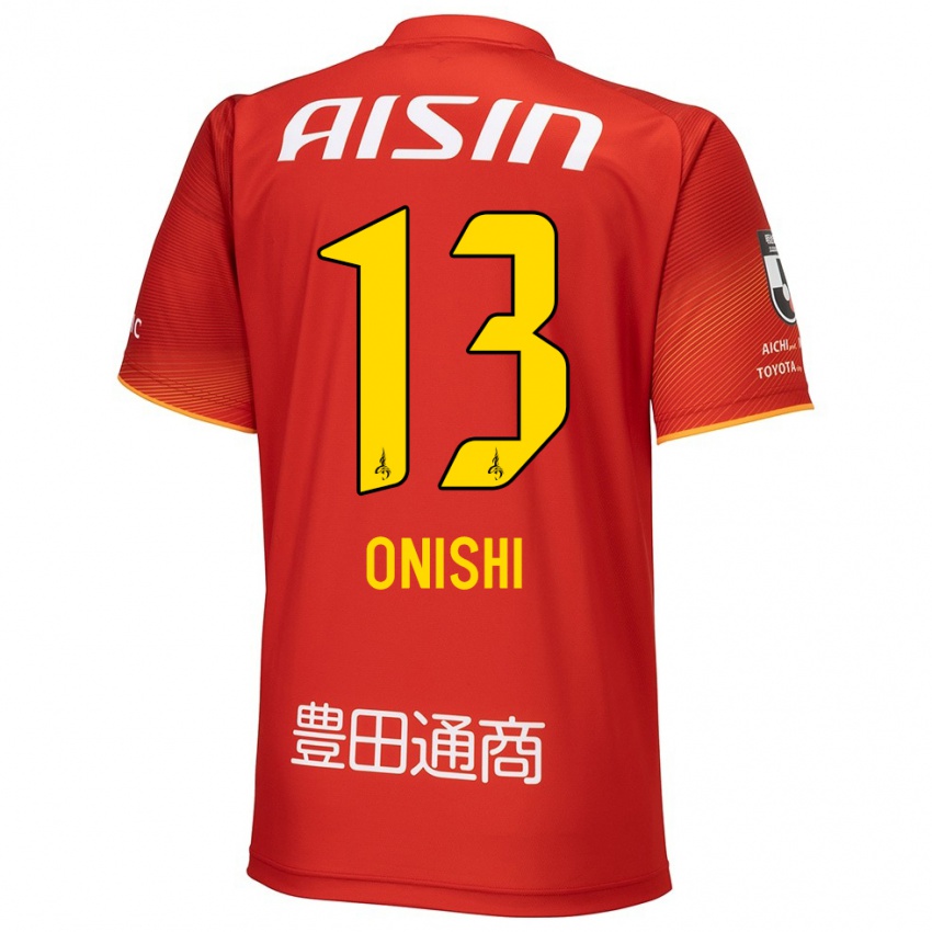 Gyermek Ritsu Onishi #13 Piros Fehér Sárga Hazai Jersey 2024/25 Mez Póló Ing