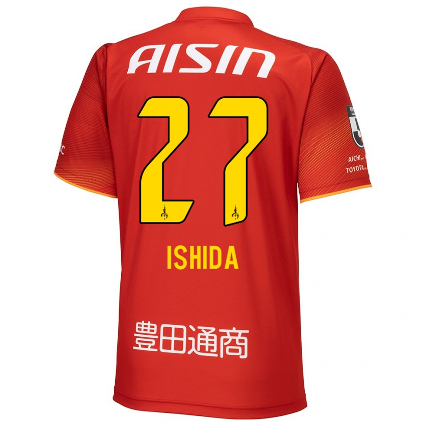 Gyermek Kakeru Ishida #27 Piros Fehér Sárga Hazai Jersey 2024/25 Mez Póló Ing