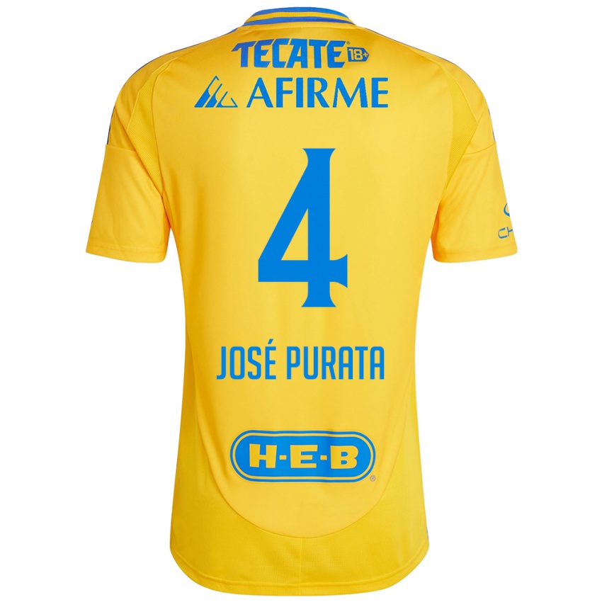 Gyermek Juan Jose Purata #4 Arany Sárga Hazai Jersey 2024/25 Mez Póló Ing