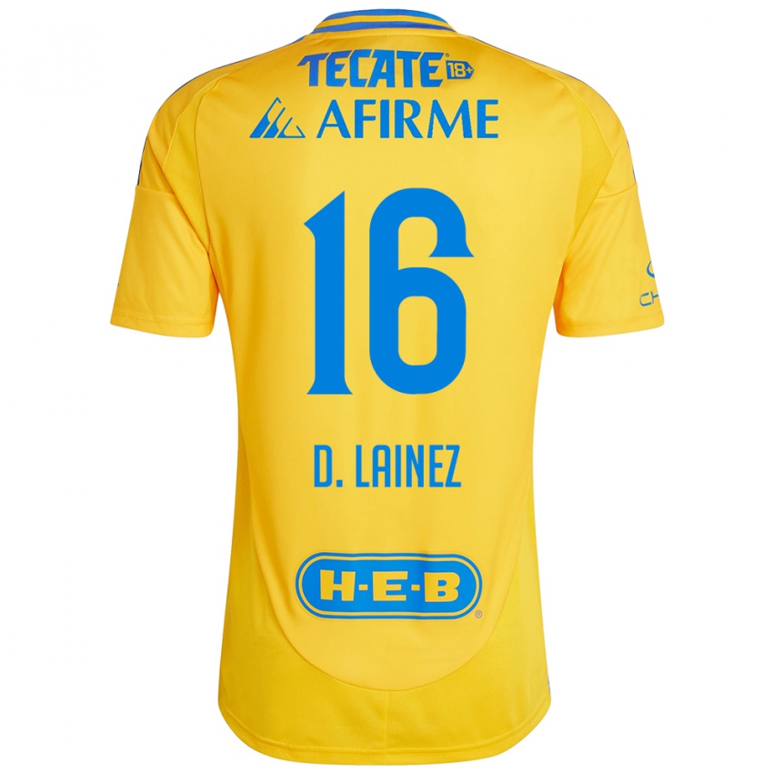 Gyermek Diego Lainez #16 Arany Sárga Hazai Jersey 2024/25 Mez Póló Ing