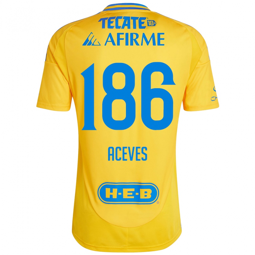 Gyermek Israel Aceves #186 Arany Sárga Hazai Jersey 2024/25 Mez Póló Ing