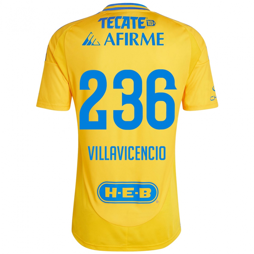 Gyermek Edgar Villavicencio #236 Arany Sárga Hazai Jersey 2024/25 Mez Póló Ing