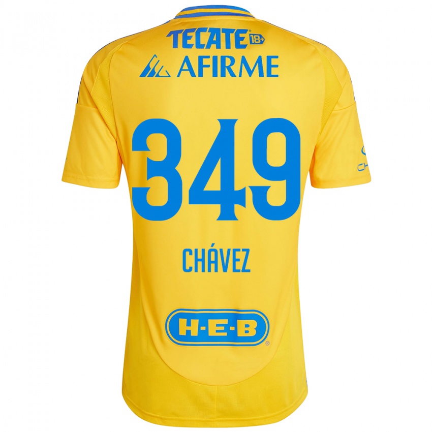 Gyermek Jorge Chávez #349 Arany Sárga Hazai Jersey 2024/25 Mez Póló Ing