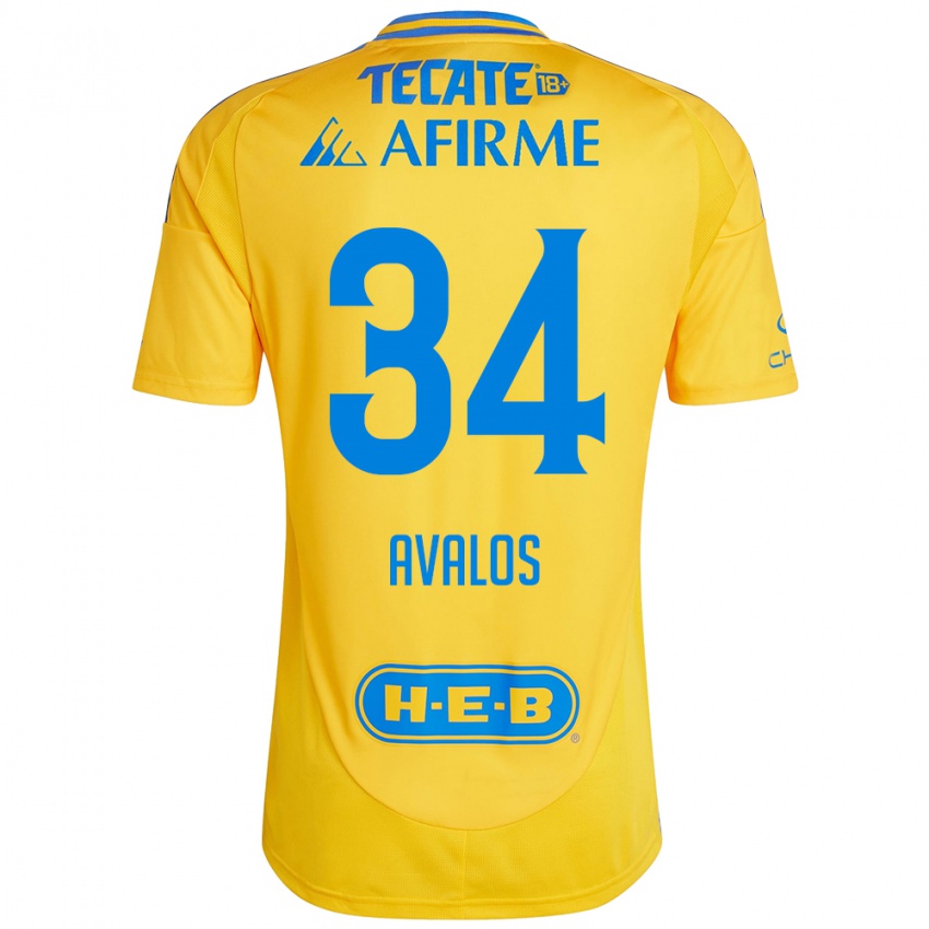 Gyermek Erick Avalos #34 Arany Sárga Hazai Jersey 2024/25 Mez Póló Ing