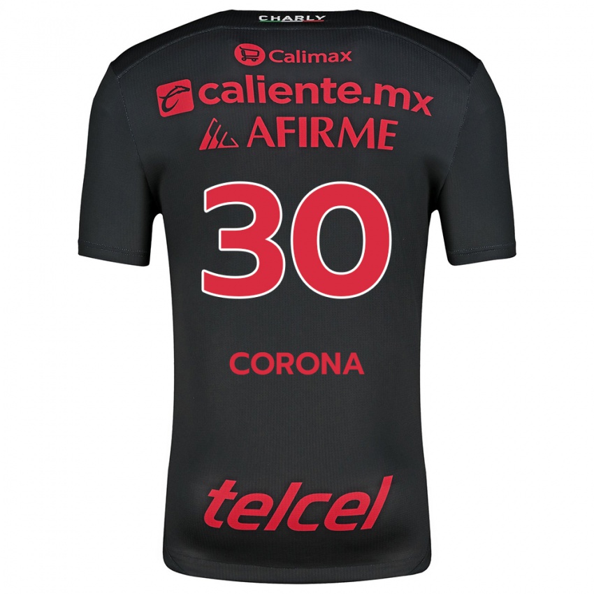 Gyermek Jesús Corona #30 Fekete Piros Hazai Jersey 2024/25 Mez Póló Ing