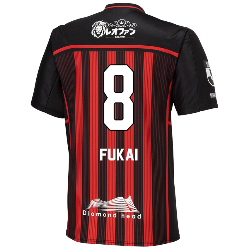 Gyermek Kazuki Fukai #8 Piros Fekete Hazai Jersey 2024/25 Mez Póló Ing