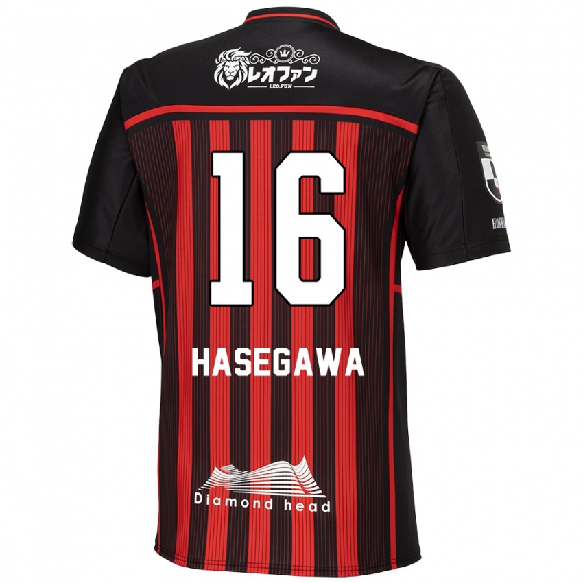 Gyermek Tatsuya Hasegawa #16 Piros Fekete Hazai Jersey 2024/25 Mez Póló Ing