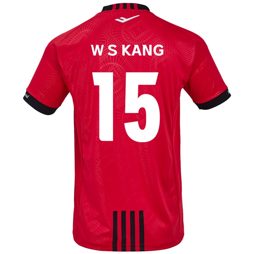 Gyermek Sang-Woo Kang #15 Piros Fekete Hazai Jersey 2024/25 Mez Póló Ing