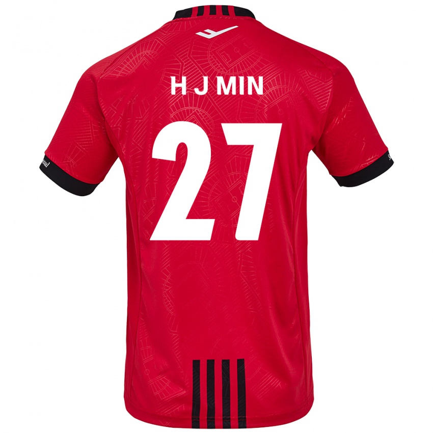 Gyermek Ji-Hoon Min #27 Piros Fekete Hazai Jersey 2024/25 Mez Póló Ing