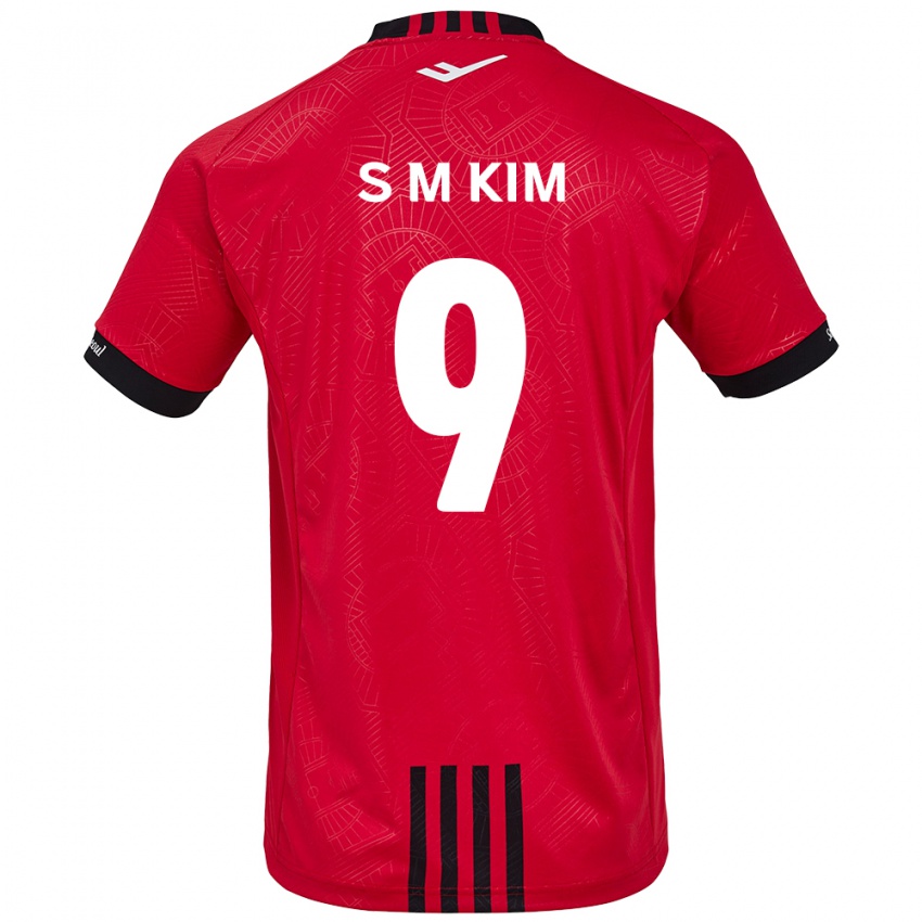 Gyermek Min-Sung Kim #9 Piros Fekete Hazai Jersey 2024/25 Mez Póló Ing