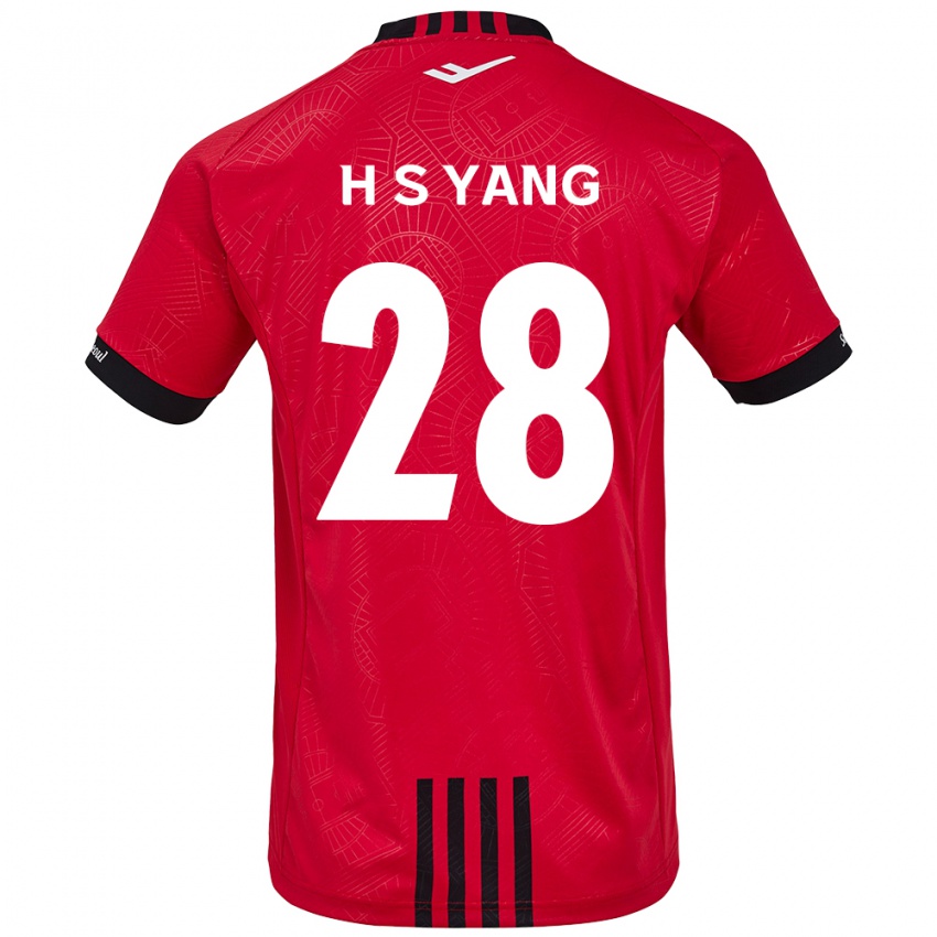 Gyermek Seung-Hyeon Yang #28 Piros Fekete Hazai Jersey 2024/25 Mez Póló Ing