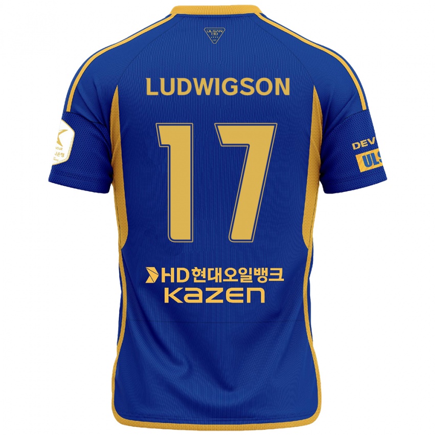 Gyermek Gustav Ludwigson #17 Kék Sárga Hazai Jersey 2024/25 Mez Póló Ing