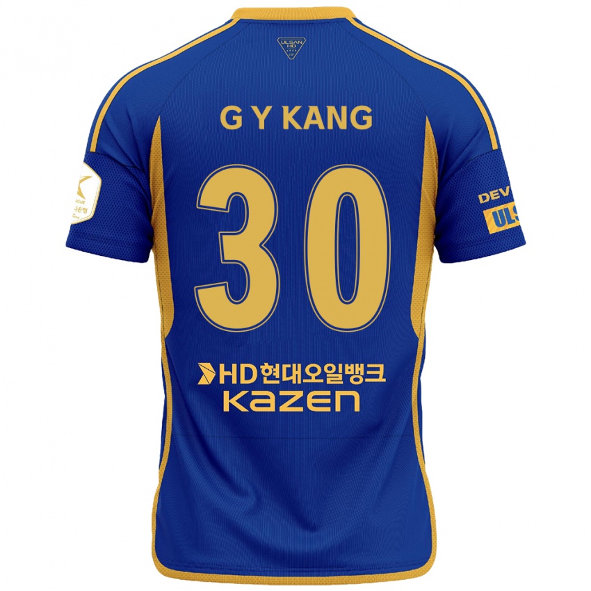 Gyermek Yun-Gu Kang #30 Kék Sárga Hazai Jersey 2024/25 Mez Póló Ing