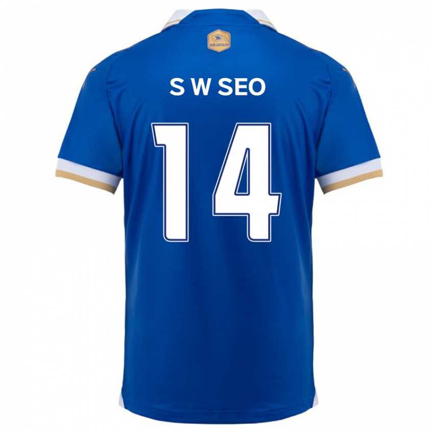 Gyermek Woo-Seong Seo #14 Kék Fehér Hazai Jersey 2024/25 Mez Póló Ing