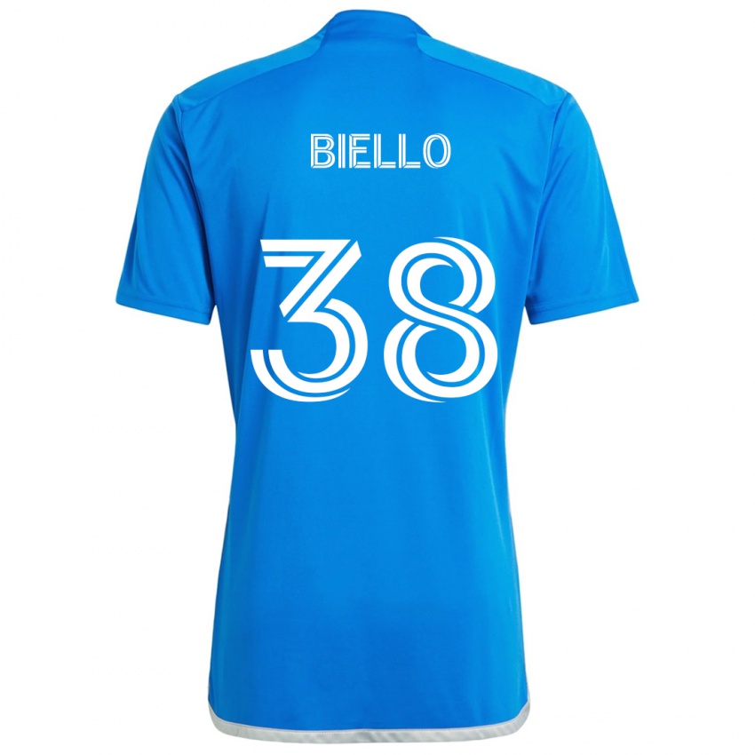 Gyermek Alessandro Biello #38 Kék Fehér Hazai Jersey 2024/25 Mez Póló Ing