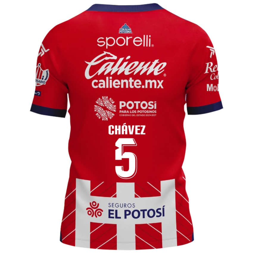 Gyermek Ricardo Chávez #5 Piros Fehér Hazai Jersey 2024/25 Mez Póló Ing