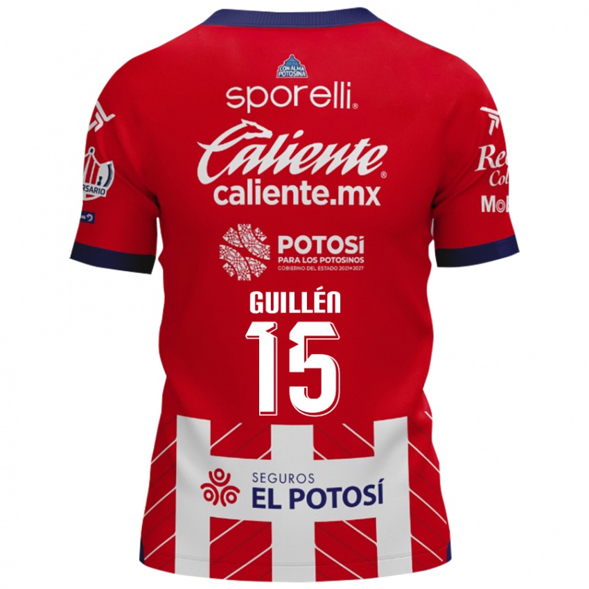 Gyermek Daniel Guillén #15 Piros Fehér Hazai Jersey 2024/25 Mez Póló Ing