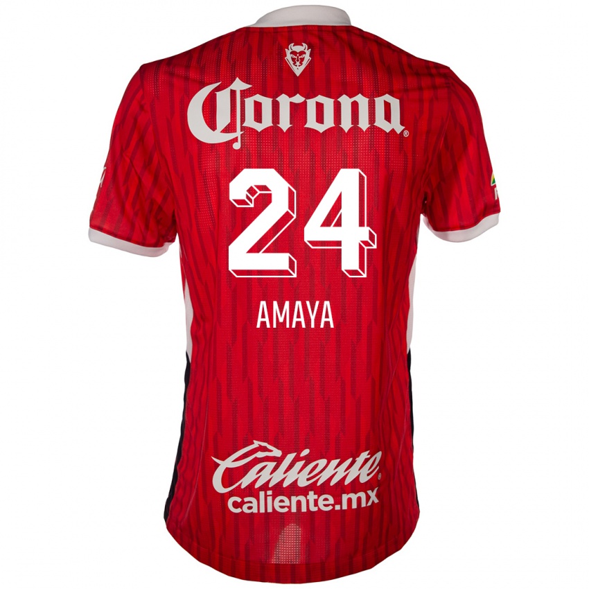 Gyermek Frankie Amaya #24 Piros Fehér Hazai Jersey 2024/25 Mez Póló Ing