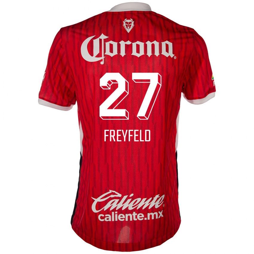 Gyermek Emiliano Freyfeld #27 Piros Fehér Hazai Jersey 2024/25 Mez Póló Ing