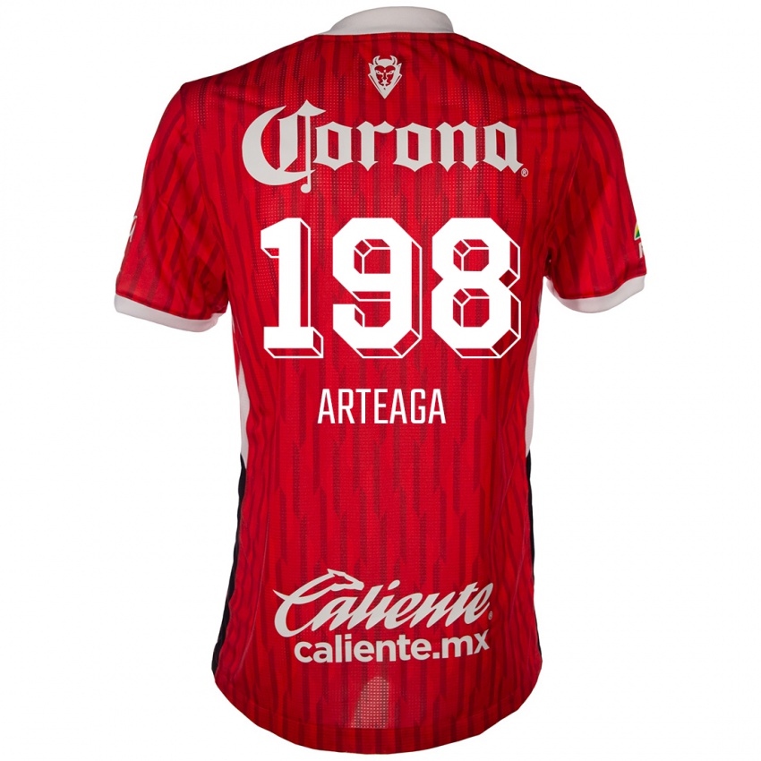 Gyermek Víctor Arteaga #198 Piros Fehér Hazai Jersey 2024/25 Mez Póló Ing