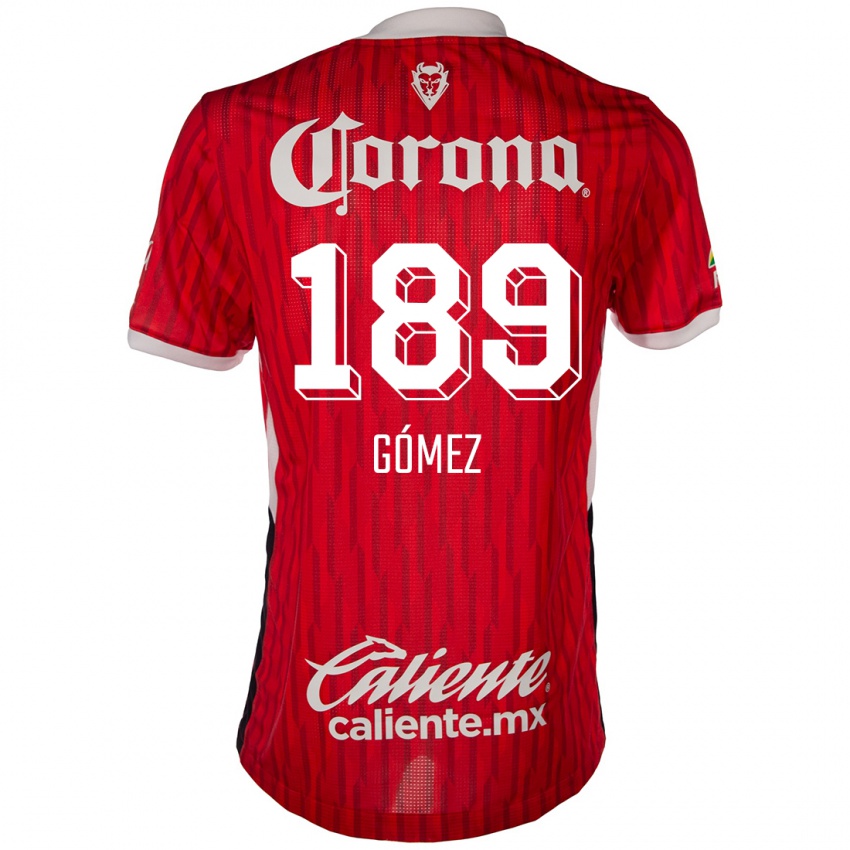 Gyermek Enrique Gómez #189 Piros Fehér Hazai Jersey 2024/25 Mez Póló Ing