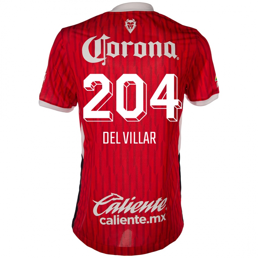 Gyermek Everardo Del Villar #204 Piros Fehér Hazai Jersey 2024/25 Mez Póló Ing