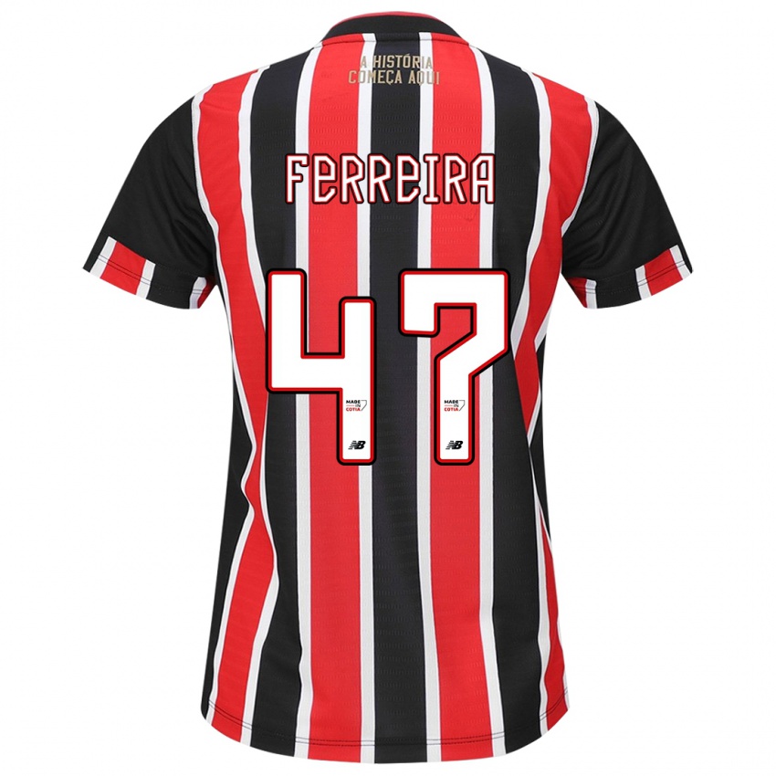 Gyermek Ferreira #47 Fekete Piros Fehér Idegenbeli Jersey 2024/25 Mez Póló Ing