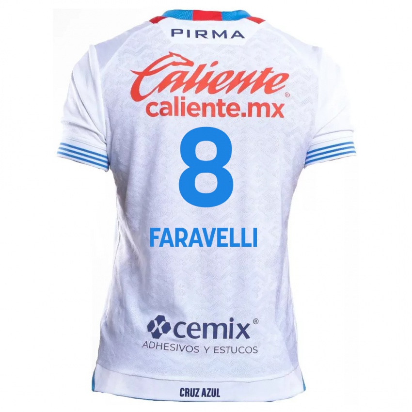 Gyermek Lorenzo Faravelli #8 Fehér Kék Idegenbeli Jersey 2024/25 Mez Póló Ing