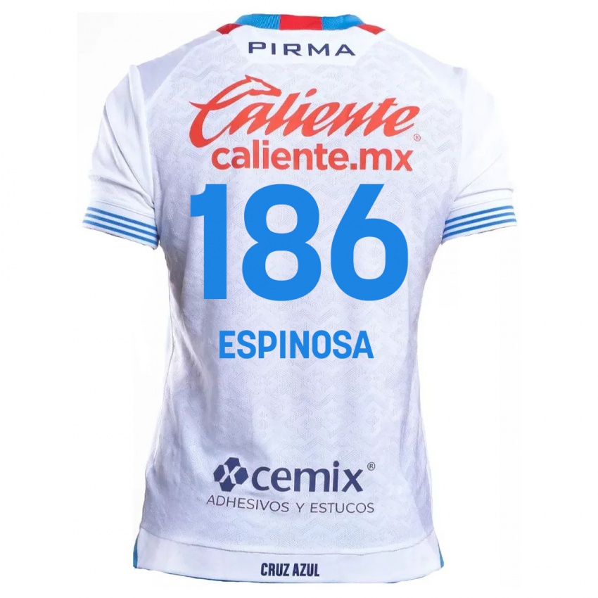 Gyermek Brandón Espinosa #186 Fehér Kék Idegenbeli Jersey 2024/25 Mez Póló Ing