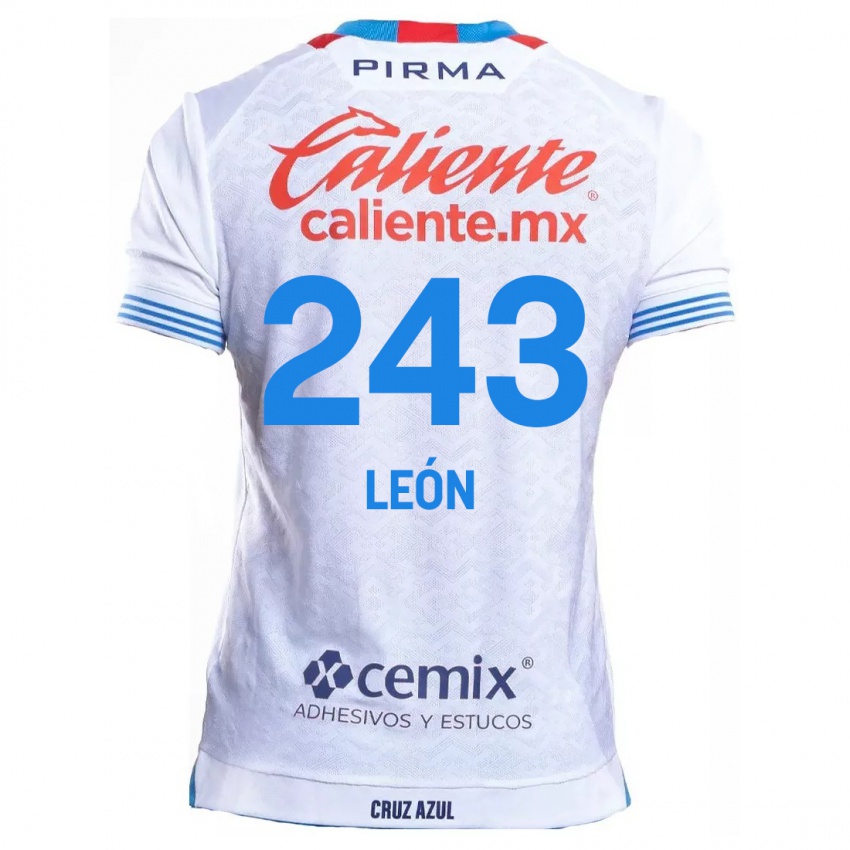 Gyermek Cristhian León #243 Fehér Kék Idegenbeli Jersey 2024/25 Mez Póló Ing