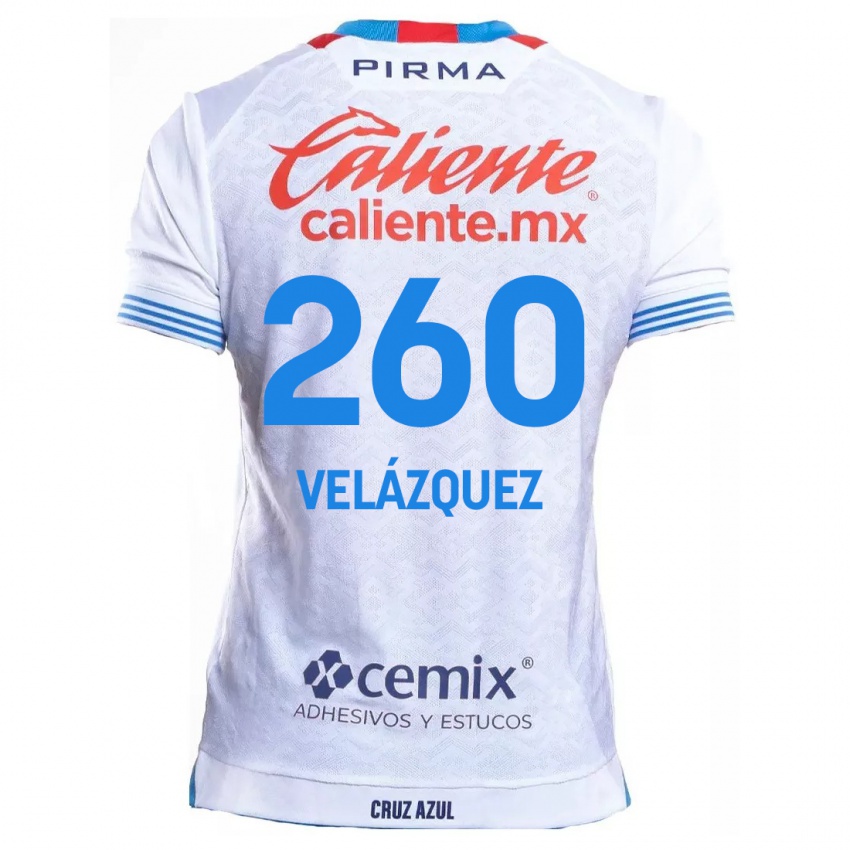 Gyermek Víctor Velázquez #260 Fehér Kék Idegenbeli Jersey 2024/25 Mez Póló Ing